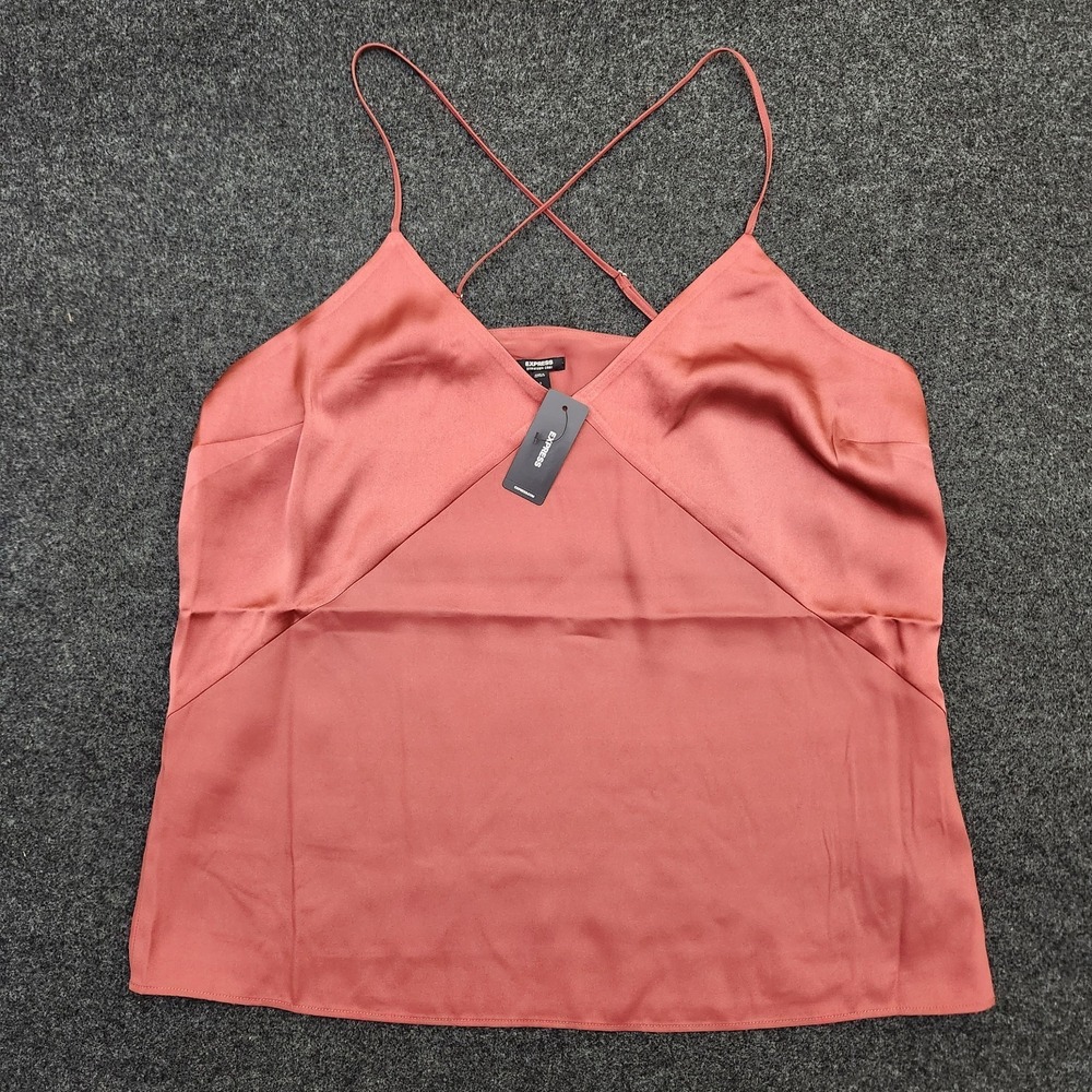 Express Womens Large Rust Orange Satin Babydoll Downtown Cami Top Feminine Sexy